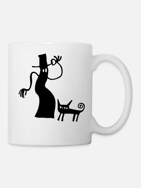 Hexe Katze Halloween Geschenk gruselig Silhouette - Mug - white