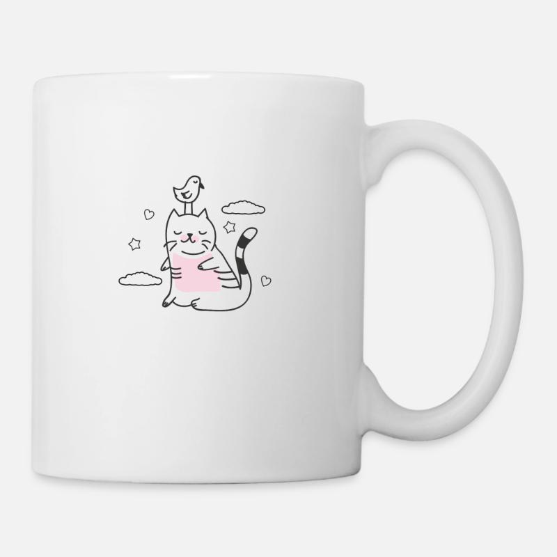 oiseau dans le chat - Mug blanc - blanc
