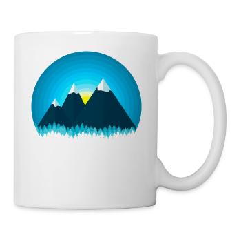 Montagnes de neige dans la forêt au coucher du soleil - Mug blanc - blanc - Droite
