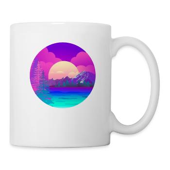 See in den Bergen mit Wald beim Sonnenuntergang - Tasse - Weiß - Rechts