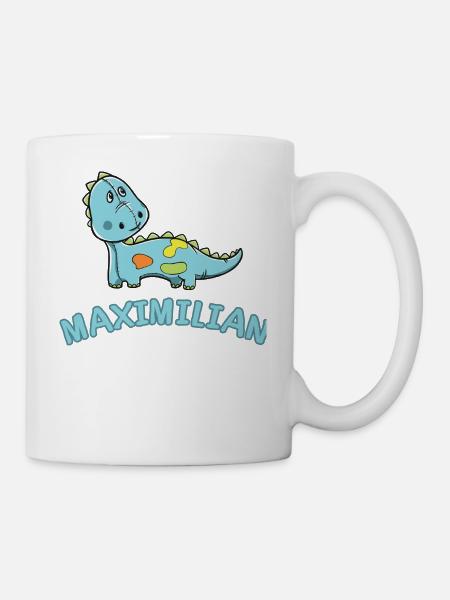 Dinosaurier lustig Kind Maximilian Geschenk Geburt - Tasse - Weiß