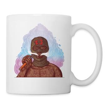 Vape Gangster mit Tattoos und Sturmhaube - Tasse - Weiß - Rechts