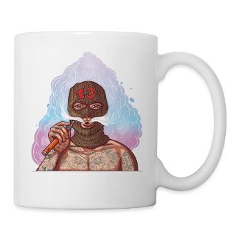 Vape Gangster mit Tattoos und Sturmhaube - Tasse - Weiß - Rechts