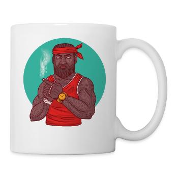 Swagman in sporty style with tattoos u. Gold Watch - Mug - white - Right