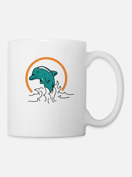 Delphin Vintage Style Fisch orange Geschenk Ozean - Tasse - Weiß