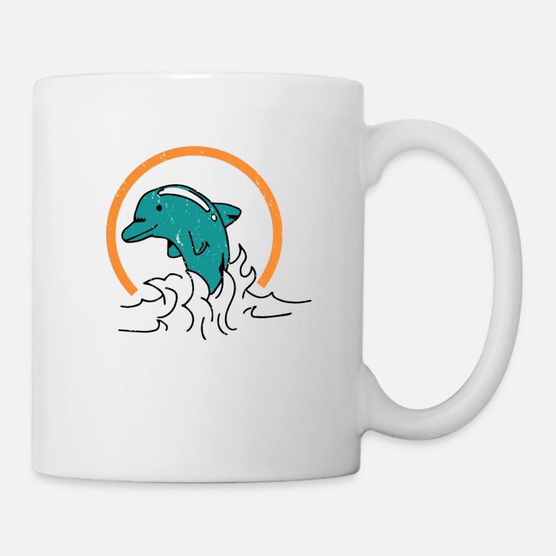 Delphin Vintage Style Fisch orange Geschenk Ozean - Tasse - Weiß