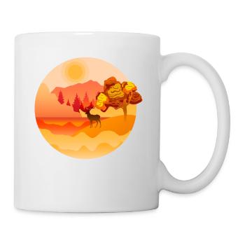 Hirsch im Wald mit Bergen - Tasse - Weiß - Rechts
