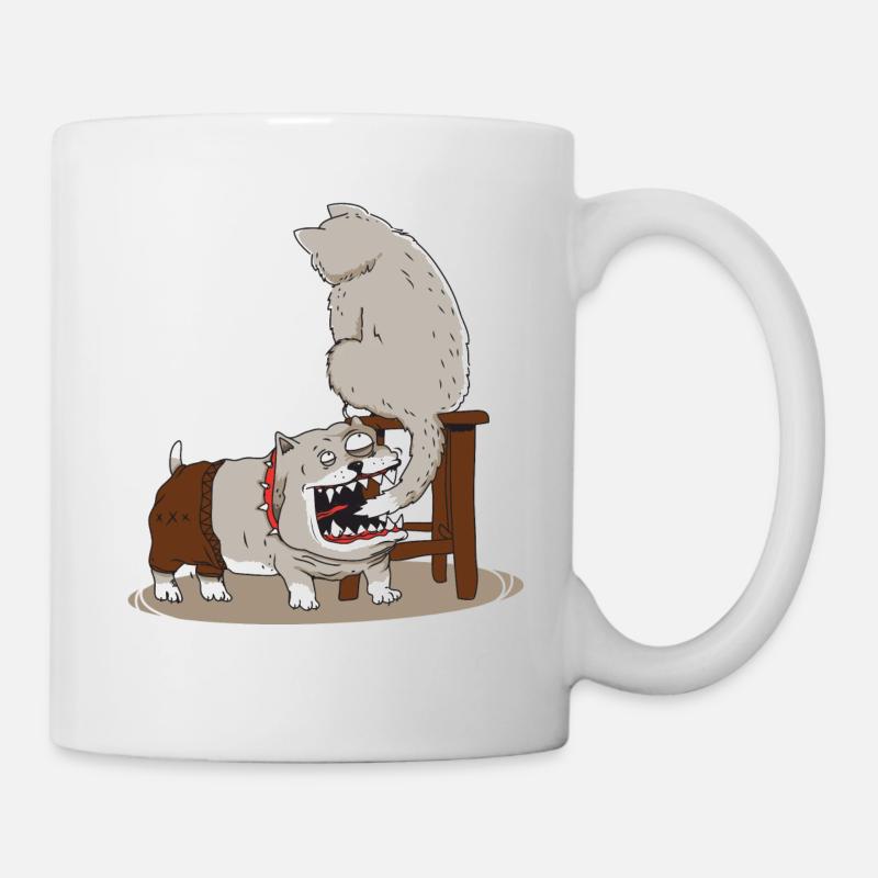 Chien agace chat endormi - Mug blanc - blanc