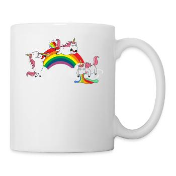 Einhorn beim Saufen Kotzen Furzen - Tasse - Weiß - Rechts
