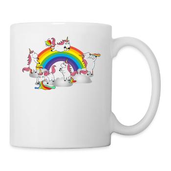 Einhorn Saufen Pinkeln Kacken Kotzen Furzen - Tasse - Weiß - Rechts
