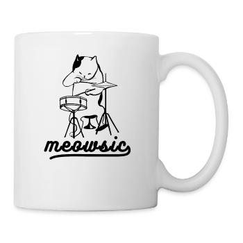 Meowsic Drummer Cat Musik Spruch Geschenk Idee - Tasse - Weiß - Rechts