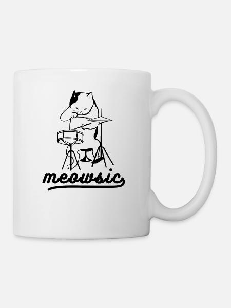 Meowsic Drummer Cat Music prix idée cadeau - Mug blanc - blanc