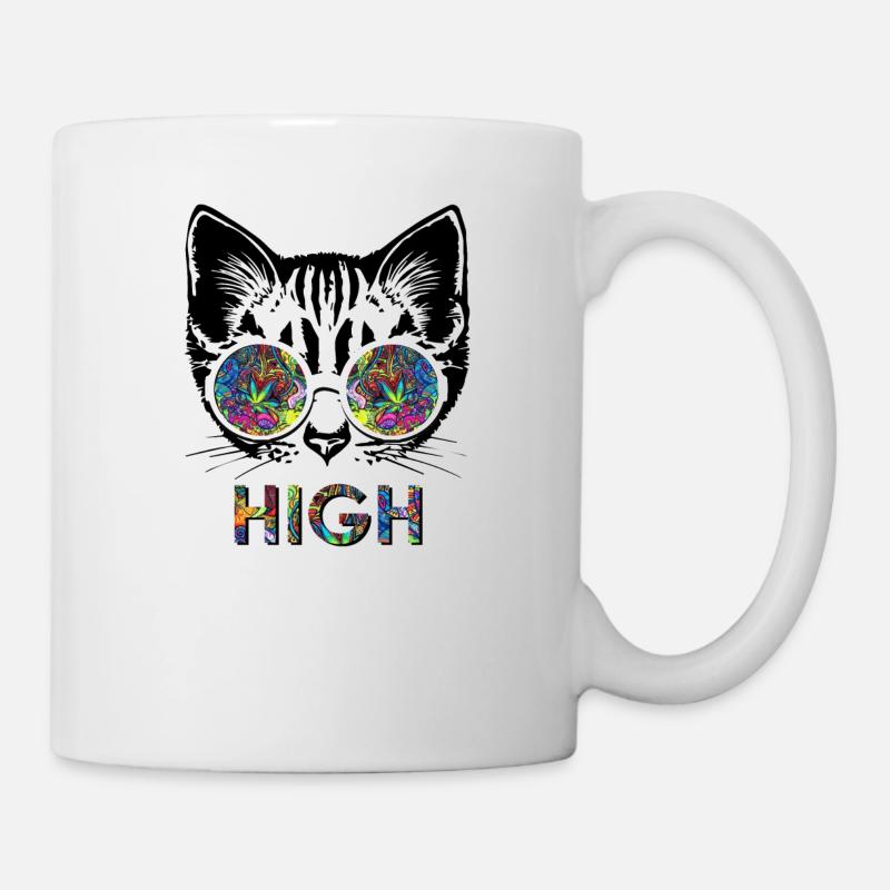 high shirt katze kätzchen mietzekatze hippi cat - Tasse - Weiß