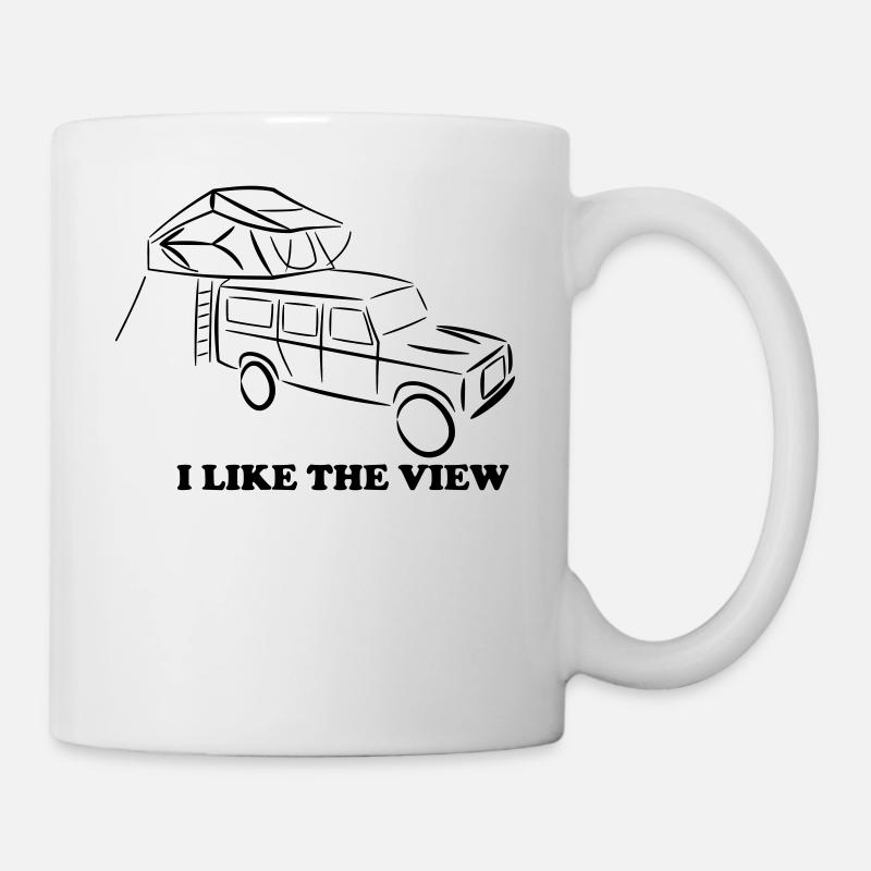 Defender mit Dachzelt, Dachzelt, Dachzeltnomaden - Tasse - Weiß