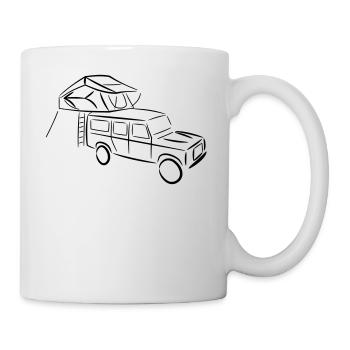 Defender mit Dachzelt, Dachzelt, Dachzeltnomaden - Tasse - Weiß - Rechts