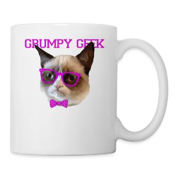 Cute Grumpy Geek Cat Gift - Mug - white - Right