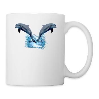 2 dolphins jumping out of the water - Mug - white - Right
