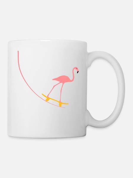 Flamingo sur planche à roulettes - Mug blanc - blanc
