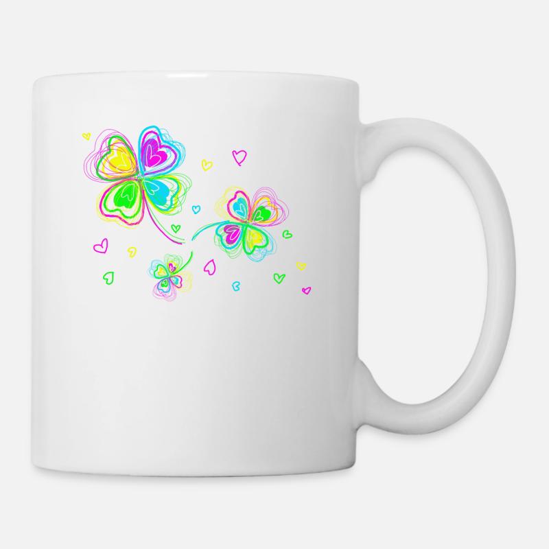Trèfles multicolore et coeurs - Mug blanc - blanc