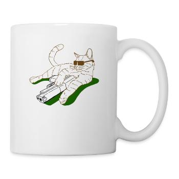 Katze mit Waffe und Sonnebrille - Tasse - Weiß - Rechts