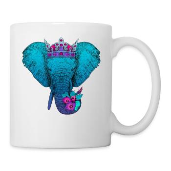 Elefant mit Blumen und Krone - Tasse - Weiß - Rechts