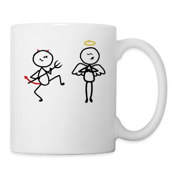 Engel Teufel Gott Bibel Lustig Comic Strichmann - Tasse - Weiß - Rechts