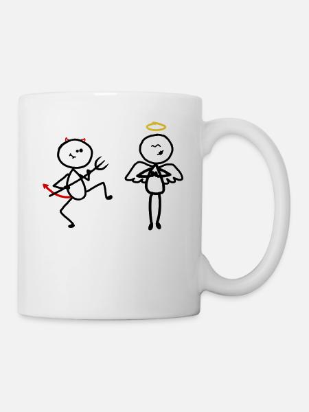 Engel Teufel Gott Bibel Lustig Comic Strichmann - Tasse - Weiß