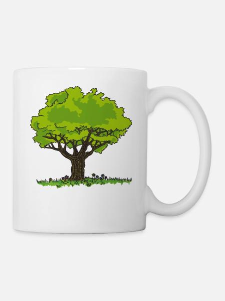 Dessin arbre pré et fleurs - Mug blanc - blanc