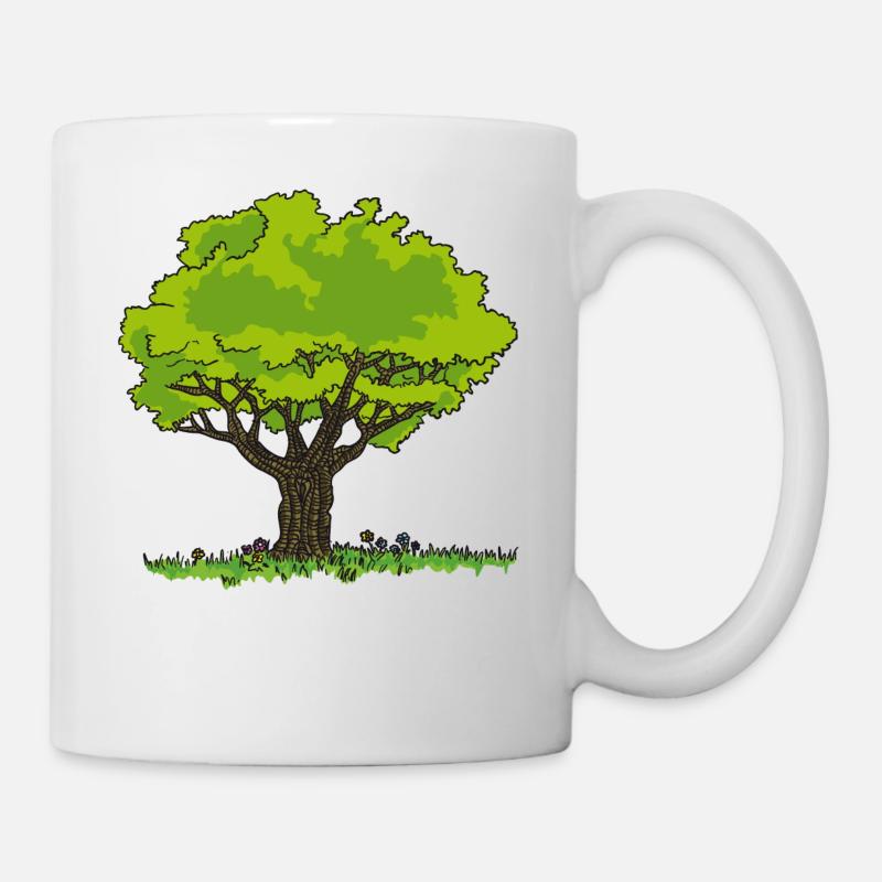 Baum Zeichnung Wiese und Blumen - Tasse - Weiß