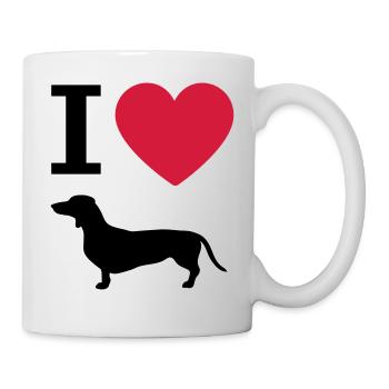 Ich liebe Dackel, Hund Herz und Hunde Silhouette - Tasse - Weiß - Rechts