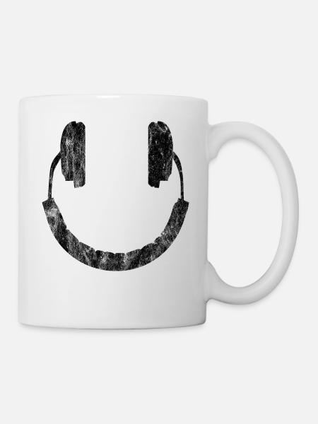 Musik - Kopfhörer - Smiley - Tasse - Weiß