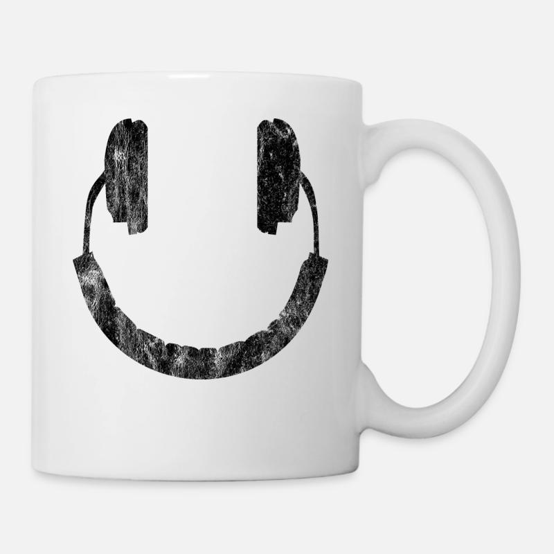 Musik - Kopfhörer - Smiley - Tasse - Weiß
