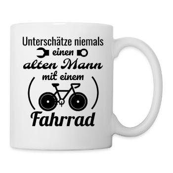 Unterschätze niemals einen alten Mann mit Fahrrad - Tasse - Weiß - Rechts