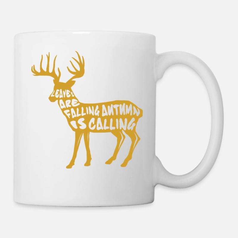 Hirsch Rentier Herbst Blätter Geschenk - Tasse - Weiß