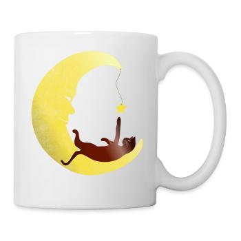 Katze spielt im Mond mit Stern - Tasse - Weiß - Rechts