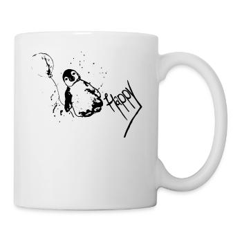 Happy der kleine Pinguin in Schwarz - Tasse - Weiß - Rechts