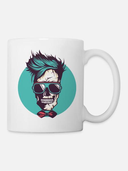 tete de mort hipster skull crane fantaisie lunette - Mug blanc - blanc