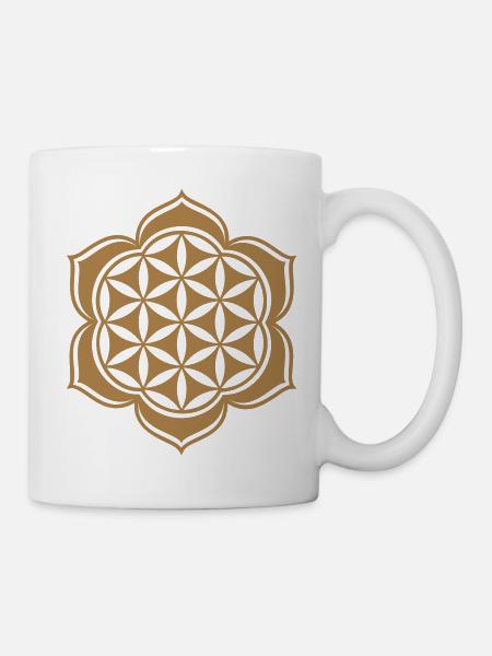 Blume des Lebens, 23 Farben, Heilige Geometrie - Tasse - Weiß