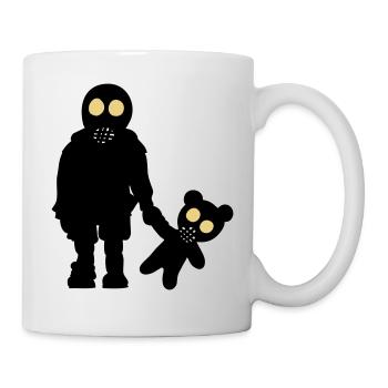 eddi pooh - kleiner Junge mit Teddy & Gasmaske / - Tasse - Weiß - Rechts