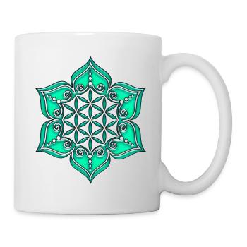 Flower of life, Lotus - Flower, green, Symbol of - Mug - white - Right