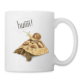 Schnecke im Geschwindigkeitsrausch – Schildkröte - Tasse - Weiß - Rechts
