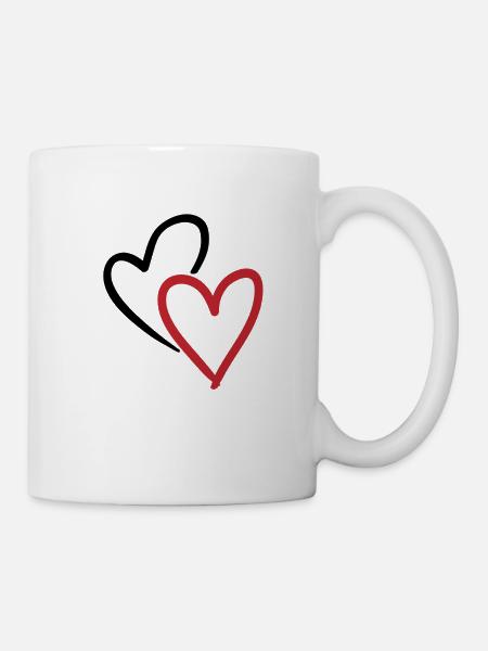 Two intertwined hearts in red - Mug - white