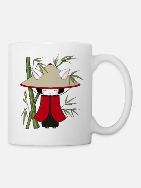 Japon Kokeshi poupée chat geisha - Mug blanc - blanc