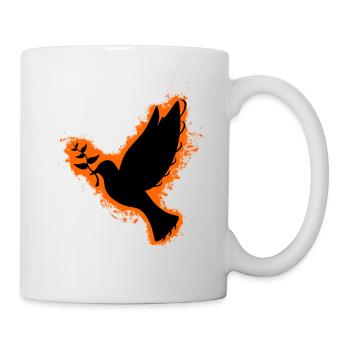 Silhouette colombe orange et contour noir - Mug blanc - blanc - Droite