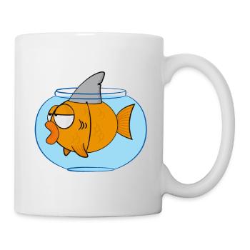 Poisson drôle de dessin animé avec aileron de requin - Mug blanc - blanc - Droite