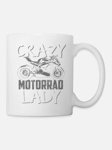 Motorrad Frau Superbikerin Geschenk · Crazy Lady - Tasse - Weiß