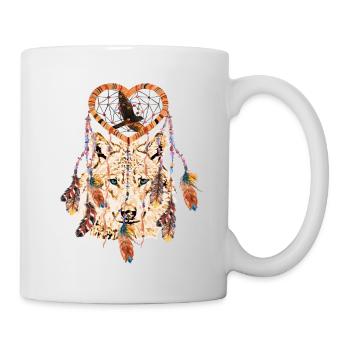 Wolf Traumfänger Falke - blaue Augen - Tasse - Weiß - Rechts