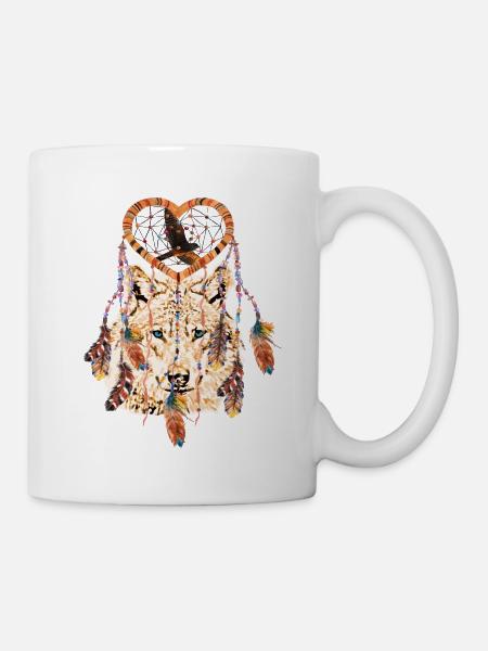 Loup attrapeur de rêve Faucon - yeux bleus - Mug blanc - blanc