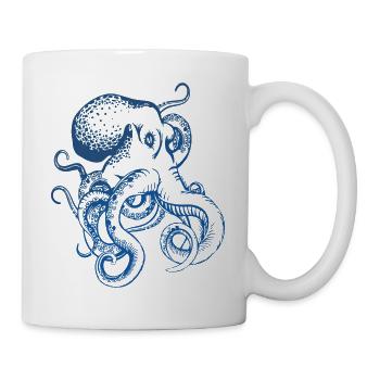 Blue Retro Octopus Tattoo Style Nautical Design - Mug - white - Right