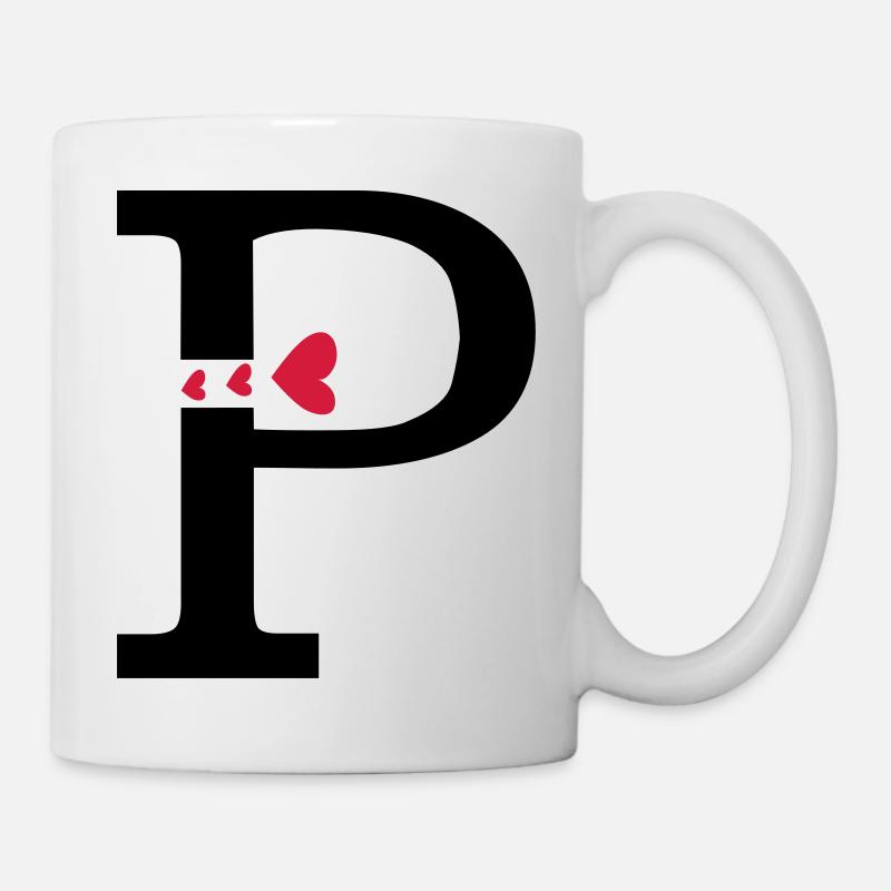 Großbuchstabe P mit Herzen - Tasse - Weiß